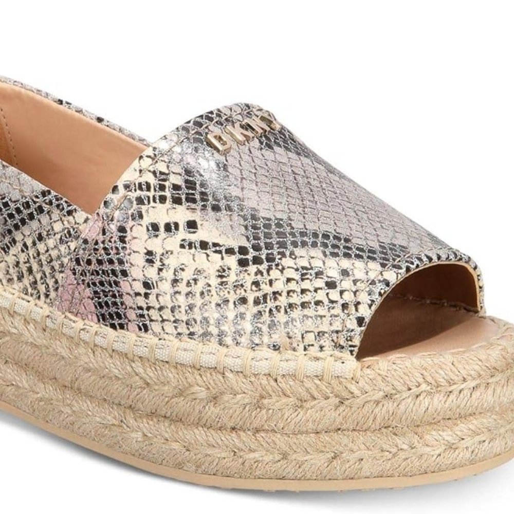 DKNY Womens Mer Leather Peep Toe Casual Espadrille, Purple/Black